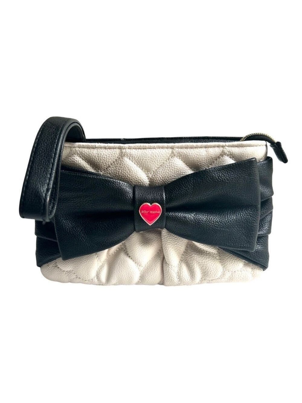 Betsey Johnson Black and Cream Bow Wristlet Clutch